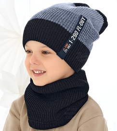 Czapka i komin zimowy, komplet dla chłopca, Miguaito, dwustronny, granatowy + niebieski, 54-60 cm