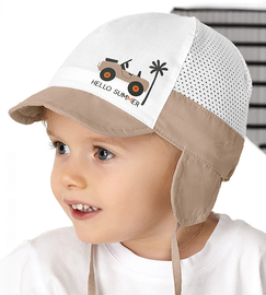 Czapka na lato dla chłopca, z siateczką, wiązana, HelloSummer, beżowa, 49-50 cm