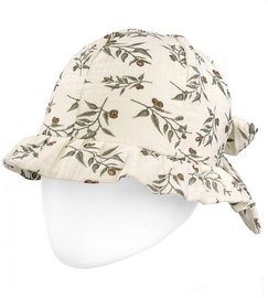 Kapelusz muślinowy dla dziewczynki, oliwki, KP01, regulowany obwód 46-53 cm