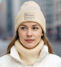 Komplet czapka i komin, damski zimowy wełniany,  merino 100%, Gabrid, kremowy, 56-60 cm