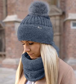 Czapka i komin damski, zimowy komplet, Mauricia, niebieski (22), 55-57 cm