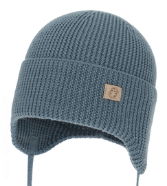 Czapka zimowa, jesienna/ wiosenna dla chłopca, 100% wełniana merino, Kabadi, wiązana, niebieska, 38-40