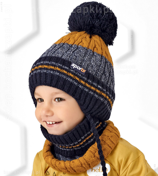 Zimowa czapka z polarem i komin dla chłopca, Nikodemus rozm. 50-54 cm