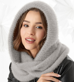 Komin z kapturem damski, kominiarka damska, Onaasi, szary jasny, 55-62 cm