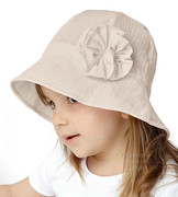Kapelusz muślinowy dla dziewczynki na lato – 100% bawełna, Beien, beżowy, 50-52  cm