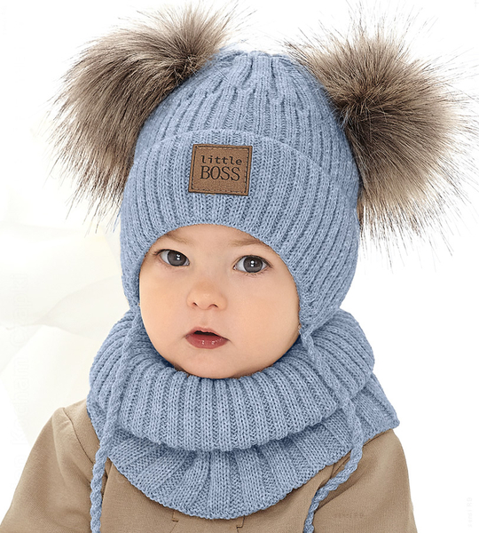 Zimowa czapka i komin dla chłopca, Goodeve, niebieski, 48-51 cm