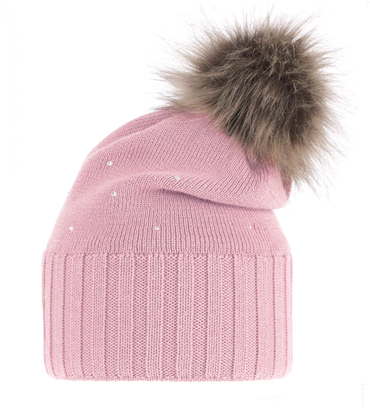Czapka zimowa damska, z wełną merino, Lamga, różowy, 55-60 cm	
