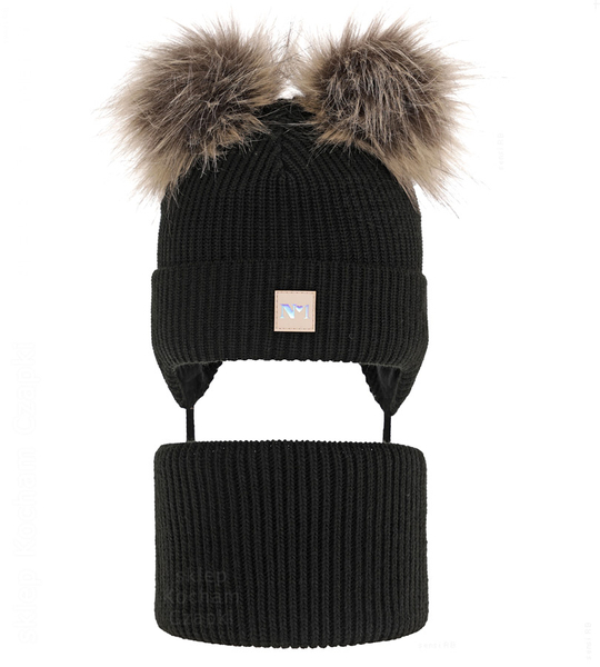  Czapka i komin dla dziewczynki, komplet zimowy,  Arrika, czarny, 50-52 cm