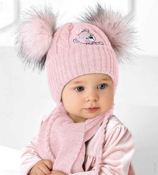 Niemowlęca czapka i szalik dla dziewczynki, Nonia, kremowy, 39-42 cm
