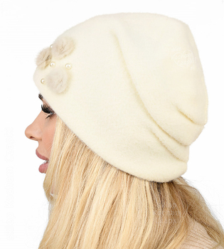 Czapka zimowa damska, elegancka, Xaria, kremowa, 55-57 cm