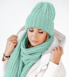 Czapka i szalik damski, modny komplet zimowy, Limda, miętowy, 56-59 cm