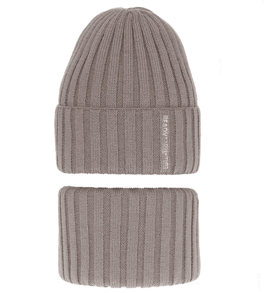 Komplet zimowy dla chłopca, czapka i komin, Vilidio, taupe, 48-51 cm