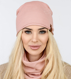 Czapka i komin damski, komplet wiosenny-jesienny, Mirandi, róż pudrowy, 55-57 cm