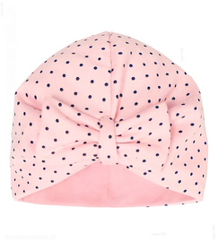 Czapka z kokardką na czole, turban, marszczona czapka Simone  róż rozm. 44-46 cm