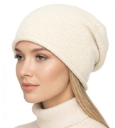 Czapka damska z wełny merino i kaszmiru, jesienna/zimowa, Cetina, śmietanka, 56-60 cm