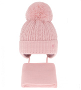 Czapka zimowa i szalik dla noworodka, dla dziewczynki, Ramisa, rożowa, 38-40 cm