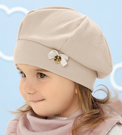 Beret bawełniany dla dziewczynki jesienny / wiosenny, beżowy jasny, Ostilla, 48-52 cm