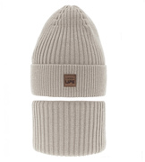 Komplet zimowy dla chłopca: czapka i komin, Sabilio, szaro-beżowy (12), 48-50 cm