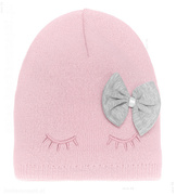 Czapka dla dziewczynki z z kokardką i rzęsami wyjątkowa różowa Resena rozm. 52-54 cm