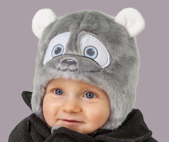 Czapka zimowa chłopięca, futerkowa Pysio dla chłopczyka   48-50 cm