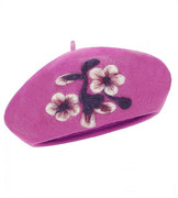 Beret damski zimowy,  wełniany z aplikacją,  Giliana, różowy, 56-58 cm