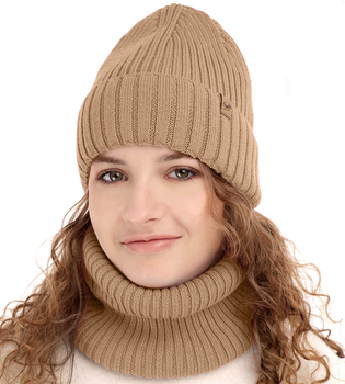 Czapka i komin merino, polar, Semalia, kamel, 48-50 cm