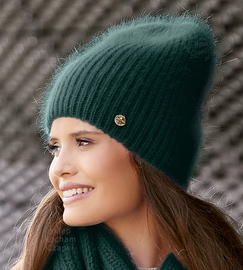 Czapka zimowa, damska, Grenada, angora, zielony, 55-58 cm