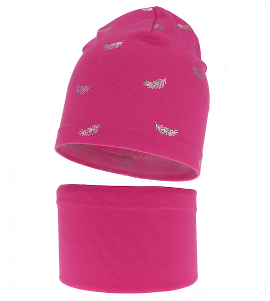 Komplet wiosenny/jesienny, dla dziewczynki, czapka i komin, Raflona, róż ciemny, 48-50 cm