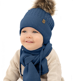 Zimowa czapka i szalik dla chłopczyka, Lassen, niebieski ciemny (08), 46-48 cm