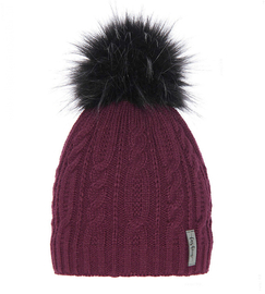 Czapka zimowa damska,  warkoczowy wzór, Kamra, bordowa,  55-57 cm