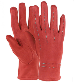 ceglane rękawiczki damskie z weluru, eleganckie dżety,  , M-L