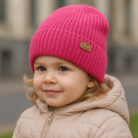 Czapka merino zimowa, dla dziewczynki, Sedile, ciemny róż, 48-51 cm