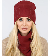 Czapka i komin damski, komplet jesienny, Fabrina, czerwony ciemny, 55-60 cm
