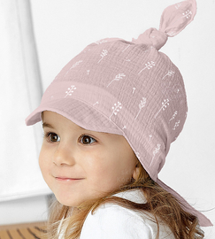 Czapka/chustka z daszkiem, muślinowa, dla dziewczynki,  Linderi, brudny róż, 42-50 cm