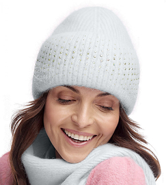 Czapka zimowa damska, elegancka, z dżetami,  Ambrozja, niebieska, 56-59 cm