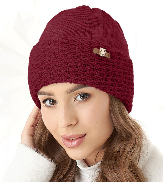 Czapka damska, zimowa, Athena, bordowa, 55-57