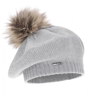 Beret damski, zimowy, z wełną merino, Nobbie, szary, 55-58 cm
