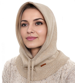 Kominiarka damska, kaptur zimowy, merino 17%, Beliza, beżowa (15) 55-62 cm