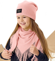 Czapka i chusta dla dziewczynki, na wiosnę / jesień, dzianina, Avanoa, brzoskwiniowy, 54-56 cm