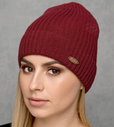Czapka zimowa damska, 50% merino, Lissha, bordowa, 55-58 cm