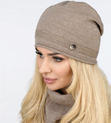 Czapka i komin damski, komplet wiosenny-jesienny, Reditta, beżowy, 55-60 cm