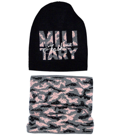 Czapka i komin dla dziewczynki, komplet wiosenny-jesienny, czarny+róż, Lindita, 49-52 cm