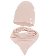 Czapka i chusta dla dziewczynki, na wiosnę / jesień, komplet dzianinowy, Nabche, nude, 46-49 cm