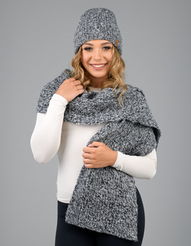 Czapka i komin damski, zimowy komplet, Jymaya, szary/czarny melanż, 55-57 cm