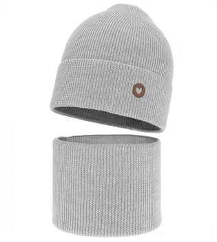 Czapka i komin dla dziewczynki, jesienny/wiosenny komplet wełniany, 100% merino, Corrie, szary, 52-54 cm