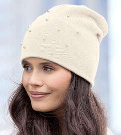 Czapka zimowa damska, wełniana 100% merino, Gobena, śmietankowa, 55-57 cm