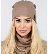 Czapka i komin damski, komplet wiosenny-jesienny, Mirandi, mokka, 55-57 cm