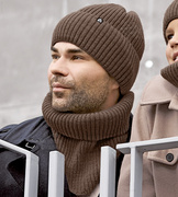 Komplet zimowy męski, czapka i komin, Clinton, brązowy, 58-62 cm