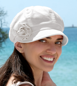Kaszkiet damski na lato, lniany, Mia, biały, 55-57 cm