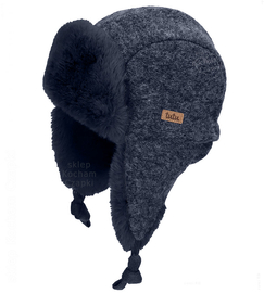 Czapka wełniana, uszatka na zimę, dla chłopca, Saviio, granatowa, 51-53 cm